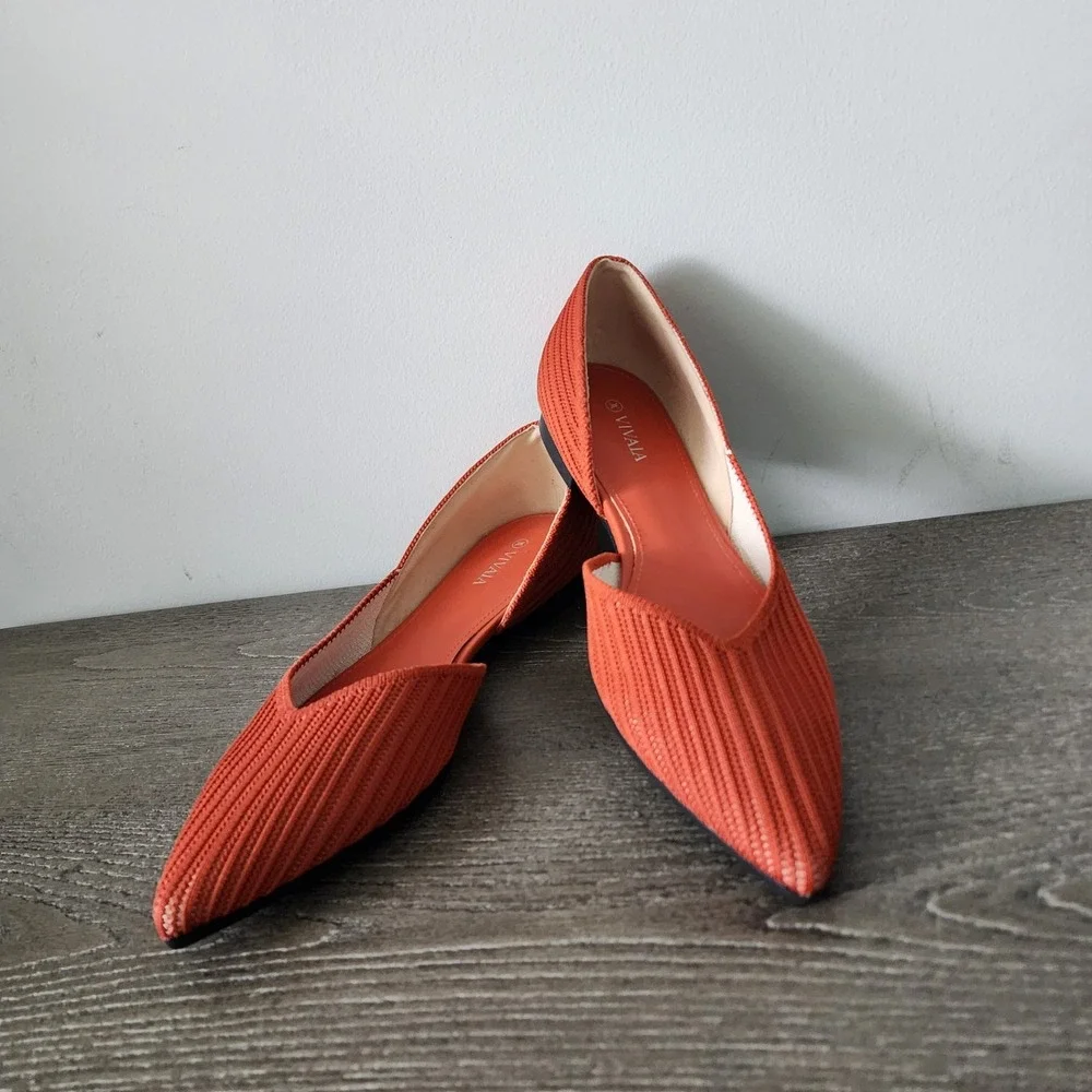 VIVAIA Melia Flats EU 38 US 7/7.5 Coral Orange Knit Pointed Toe D'Orsay Coastal